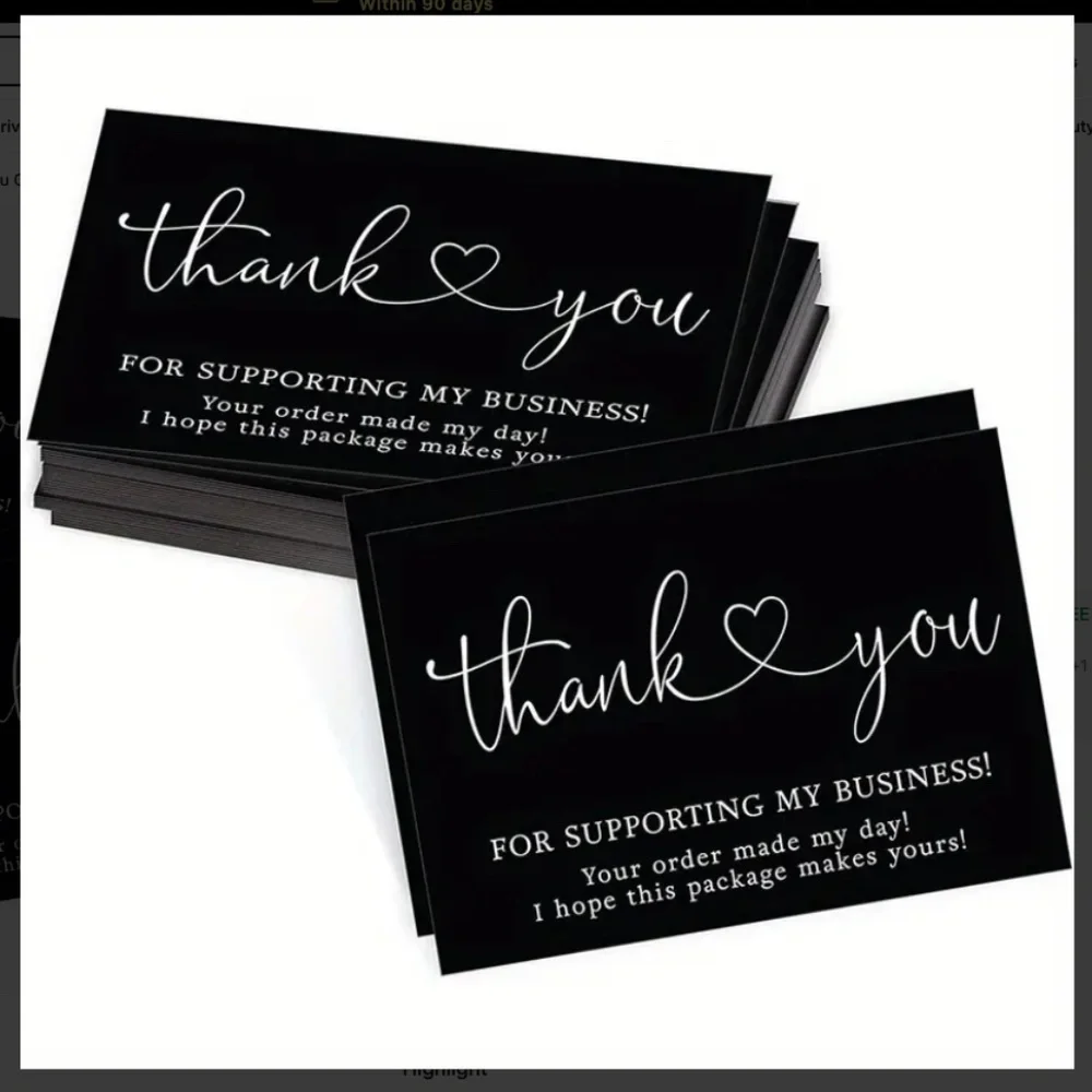 NEW BLACK/WHITE 30 PCS THANK YOU FOR SUPPORTING MY BUSINESS APPRECIATION CARDS